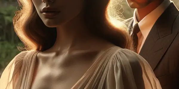 A young woman and a sophisticated man share a passionate, forbidden romance in a lush tropical landscape.