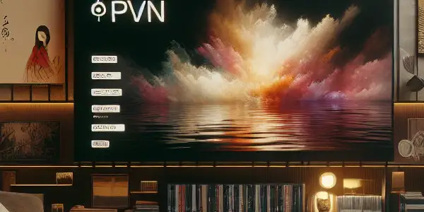 A cozy, dimly-lit room with a large screen, plush seating, and decor reflecting adult film aesthetics and privacy.